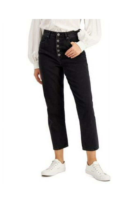 $60 Inc International Concepts Womens High Rise Button Mom Jeans Black Size 4