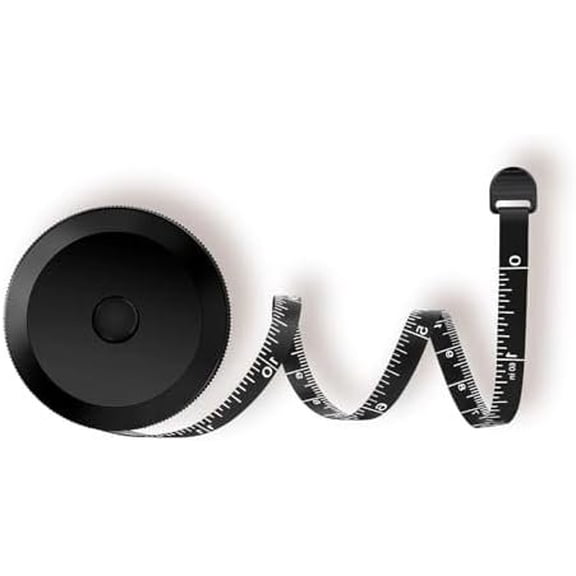 60-Inch(150CM) -Scale Soft Tape Measure - Round, Small Push-Button, Accurate Flexible Sewing-Grade Ruler for Sizing, Tailoring & Height Check, Black 1 Pack