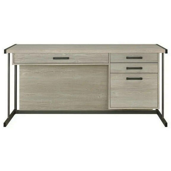 60 Inch 4 Drawer Rectangular Office Desk Metal Sled Base Whitewashed Gray
