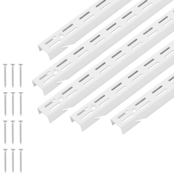 60 Inch 5 Piece Column Shelving Unit Double Rail Vertical Wall Mounted Heavy Duty Support System Double Slot Shelf Rails 25 Screws Cabinet Wardrobe Storage Organization Silver