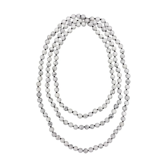 60 Inch 8MM Polished Genuine White Howlite Multi-Layer Long Endless Infinity Beaded Necklace.