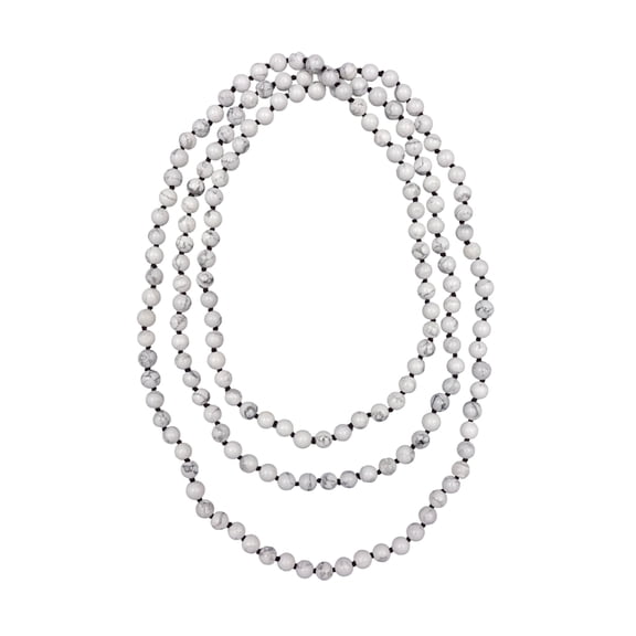 60 Inch 8MM Polished Genuine White Howlite Multi-Layer Long Endless Infinity Beaded Necklace.