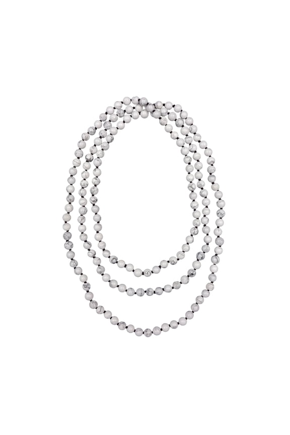 60 Inch 8MM Polished Genuine White Howlite Multi-Layer Long Endless Infinity Beaded Necklace.