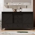 thumbnail image 1 of 60 Inch Bathroom Vanity with Double Sink Ceramic, Freestanding Cabinet with 2 Farmhouse Sliding Barn Doors and 5 Drawers, Space-Saving Storage Cabinet(Ship in 2 Boxes), 1 of 10