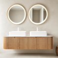 thumbnail image 1 of 60 Inch Bathroom Vanity with Double Sink, Floating Bathroom Cabinet with White Rectangular Ceramic Basin and Marble Top, 2 Large Soft-Closing Storage Drawers, Pre-Assembled, Nature Wood, 1 of 7