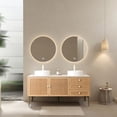 thumbnail image 1 of 60-Inch Bathroom Vanity with 2 Glossy Sinks, Oak Finish, Sturdy Cabinet and Soft Close System for Bathroom Decor, 1 of 2