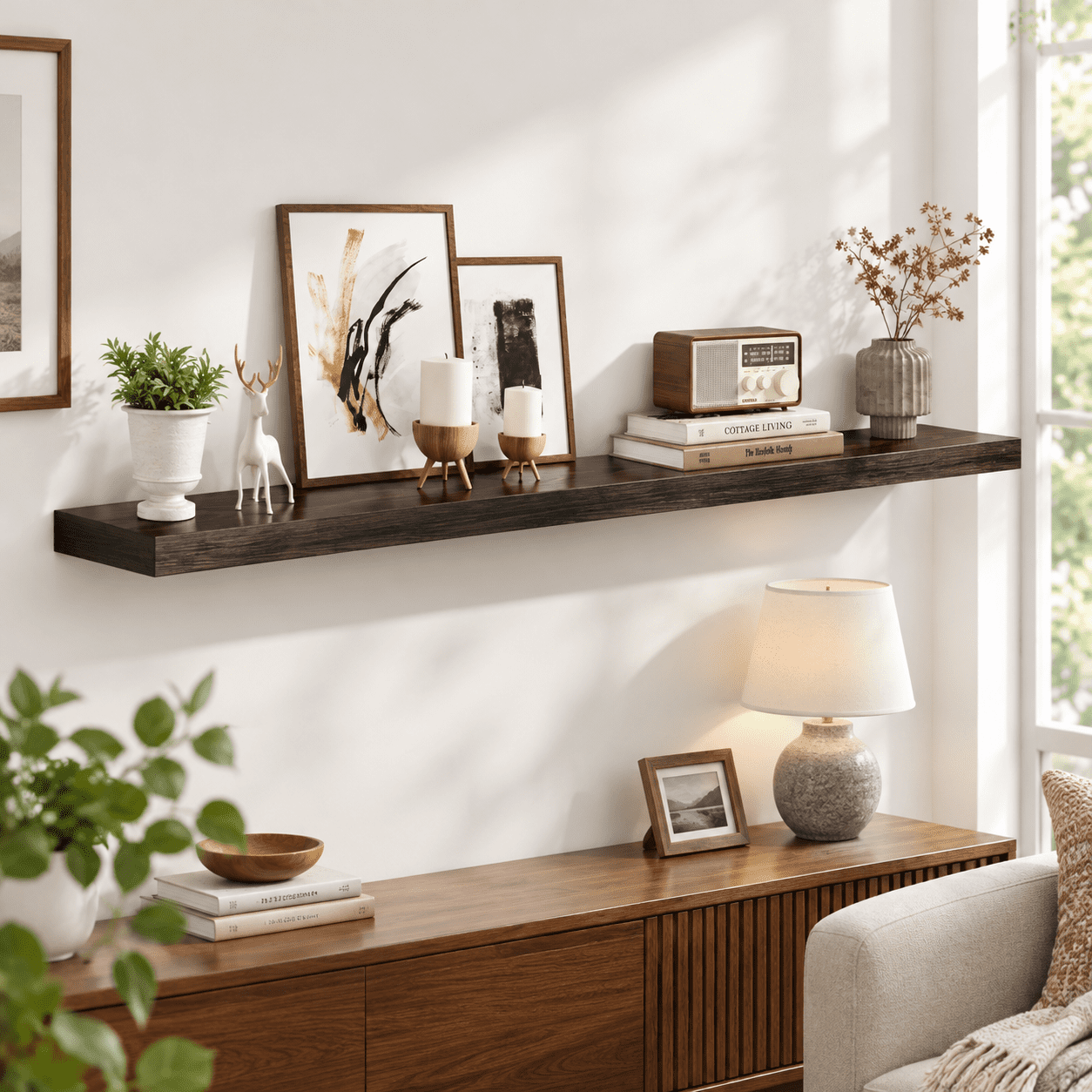 60 Inch Black Floating Shelf, Pack of 1, 8 Inch Deep Wall Mounted Wood ...