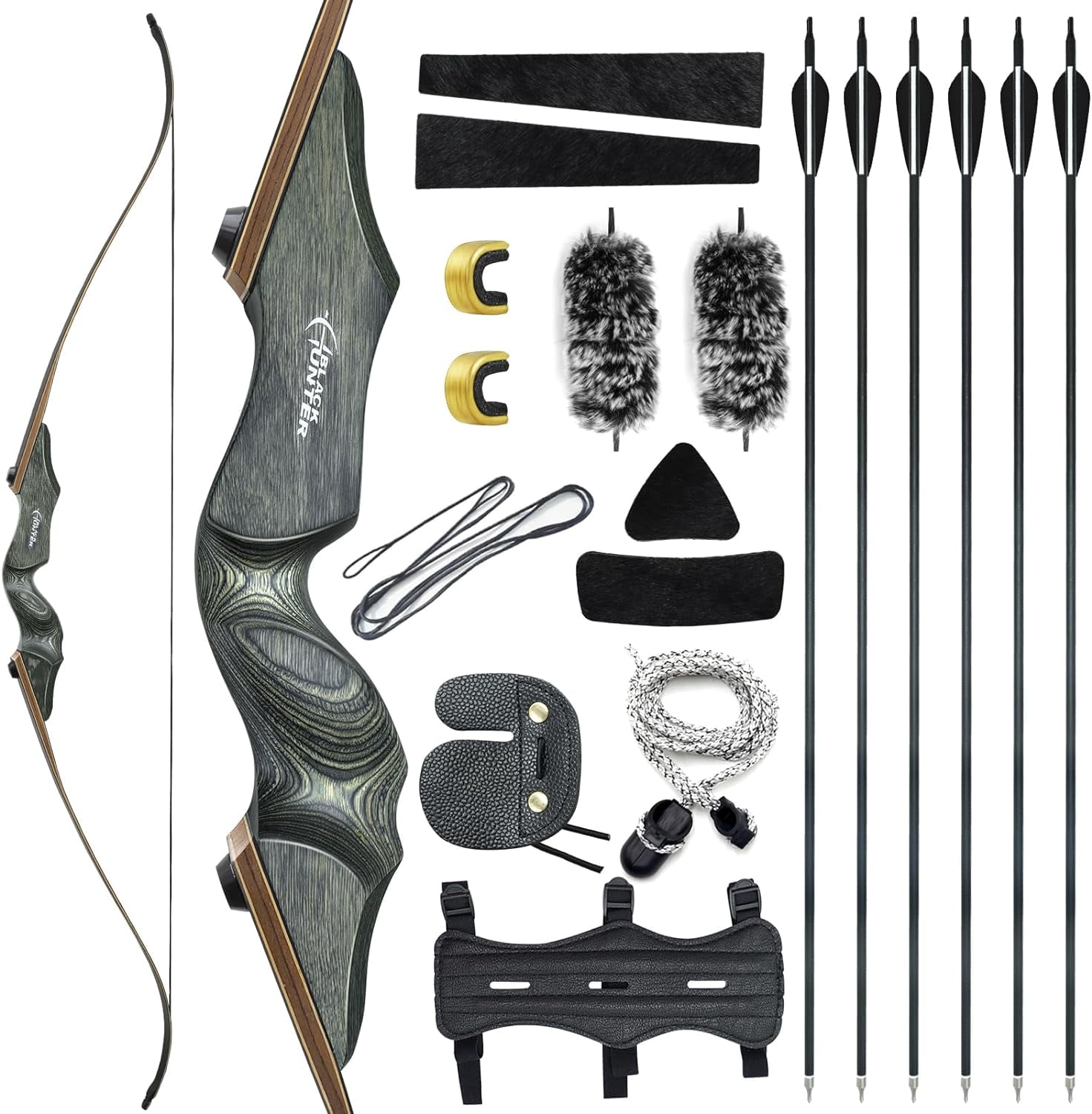 60 Inch Black Hunter Recurve Bow Archery Set Adult 2060lbs Left Hand Recurve Bow and Arrow for
