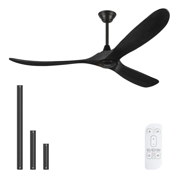60 Inch Black Outdoor Ceiling Fans for Patios, Modern Remote Control, 3 Reversible Solid Wood Propeller Blades, 6 Speeds Large Airflow Quiet Dc Industrial Fan for Living Room, Covered Outdoor Gazebo