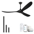 thumbnail image 1 of 60 Inch Black Outdoor Ceiling Fans without Lights, Modern Smart Remote/App/Alexa Control, 3 Solid Wood Propeller Blades, 6 Speeds Reversible Quiet Dc Motor for Living Room, Covered Exterior Patios, 1 of 7