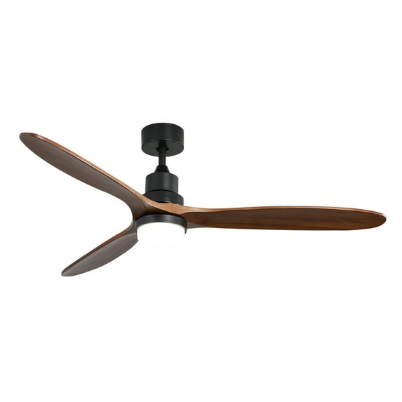 60 Inch Ceiling Fan with Light Remote Control, Quiet Reversible DC Motor, 6 Speeds, LED Light, 3 Wood Blades for Bedroom, Living room, Walnut & Matte Black Downrod