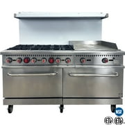 60-Inch Commercial Gas Range with 6 Burners, Flat Griddle, and Double Standard Ovens Stainless Steel NSF