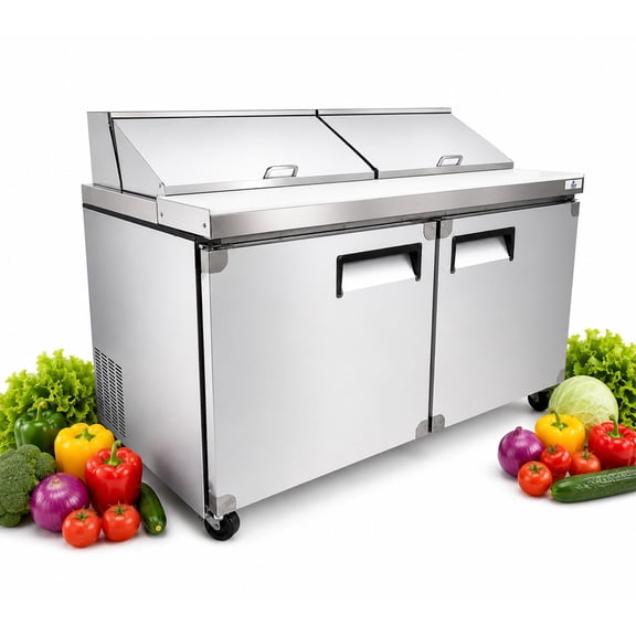 60-Inch Commercial Sandwich Prep Table Refrigerator, 17.8 Cu. Ft., Stainless Steel, 33F41F, 2 Solid Doors