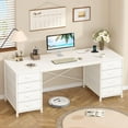 thumbnail image 1 of 60 Inch Computer Desk with 8 Drawers, Home Office Desk with Power Outlets, Work Study Gaming Desk with 8 Fabric Drawers, White, 1 of 9