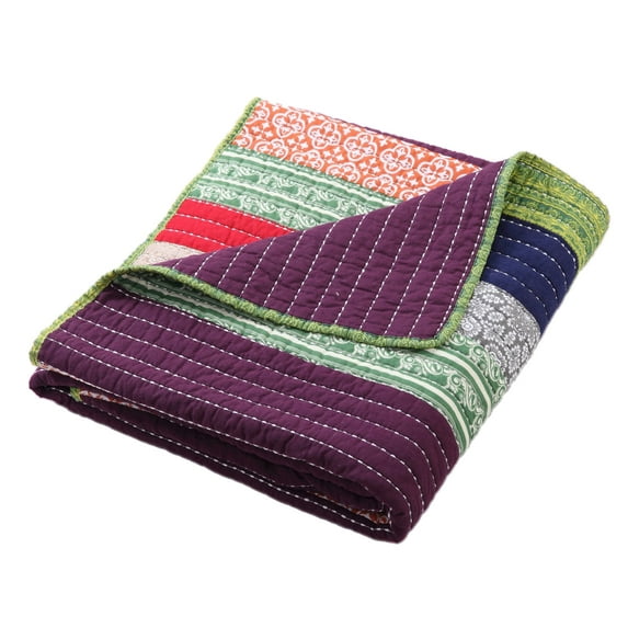 Benjara 60 Inch Cotton Throw Blanket, Multi Color Stripes, Kantha Hand Quilting