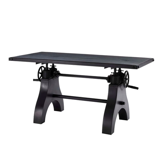 60 Inch Dining Table, Black, Wood, Metal, Rectangular, Industrial Kitchen Cafe Bistro Hospitality Restaurant, Modern HB36035