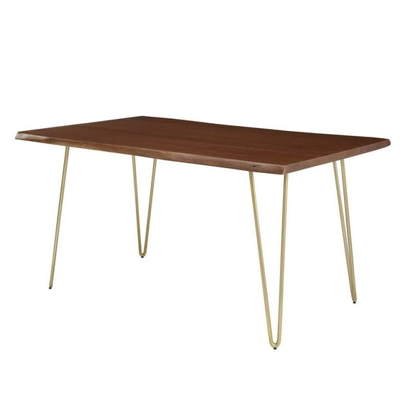 60 Inch Dining Table, Walnut Gold, Wood, Rectangular, Kitchen Cafe Bistro Hospitality Restaurant, Modern Contemporary HB34383