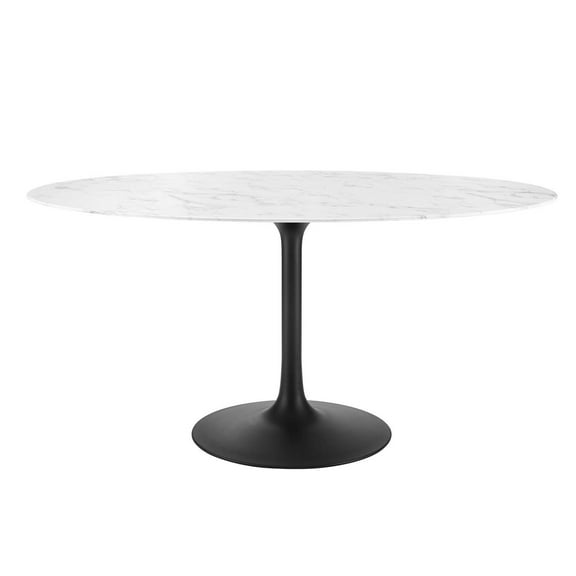 60 Inch Dining Table, White Black, Artificial Marble, Metal Steel, Oval, Mid Century Kitchen Cafe Bistro Hospitality Restaurant, Modern Contemporary HB33254