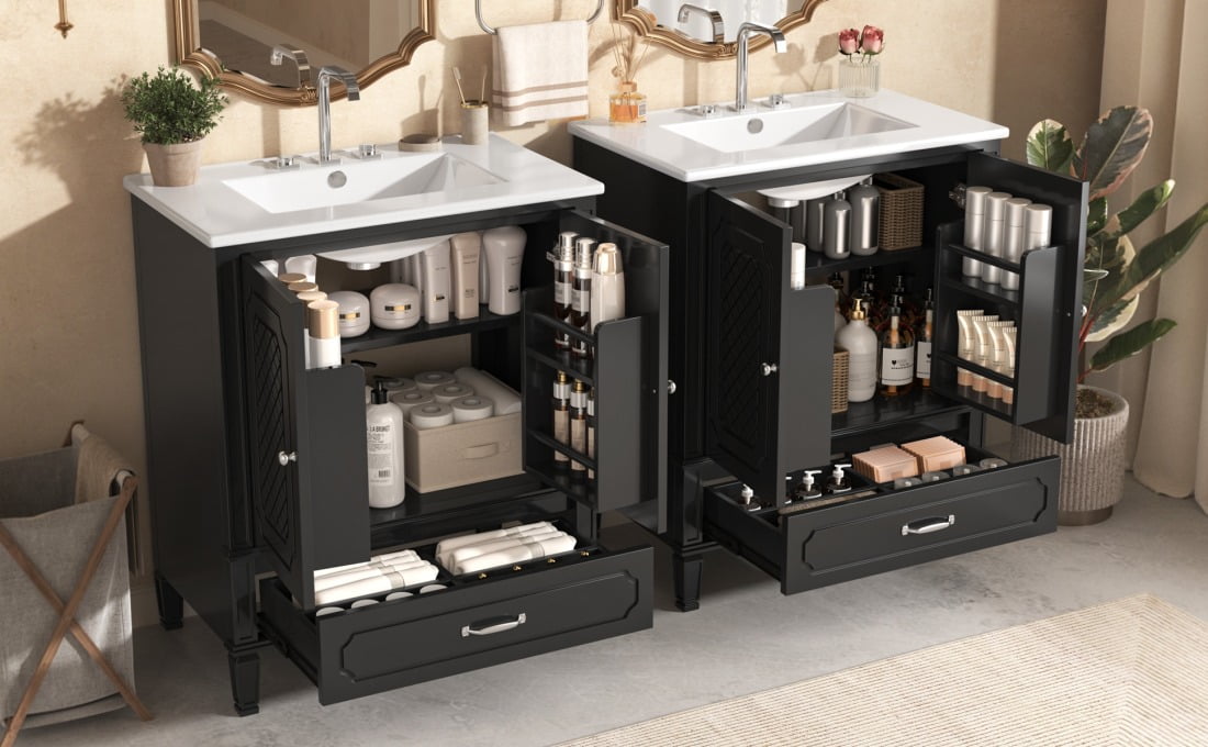 60 Inch Double Sink Bathroom Vanity Combo Set with Two Soft Close ...