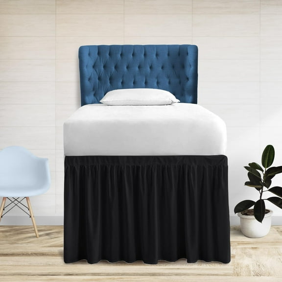60 Inch Drop Length Dorm Room Bed Skirt | Full XL Lightweight Ruffled Ruffled Dorm Bedskirt | College Dorm Bed Skirts | Microfiber Made | Black Solid