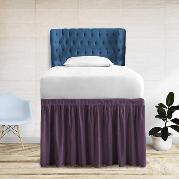 60 Inch Drop Length Dorm Room Bed Skirt | Twin XL Ruffled Microfiber Made | Plum Solid