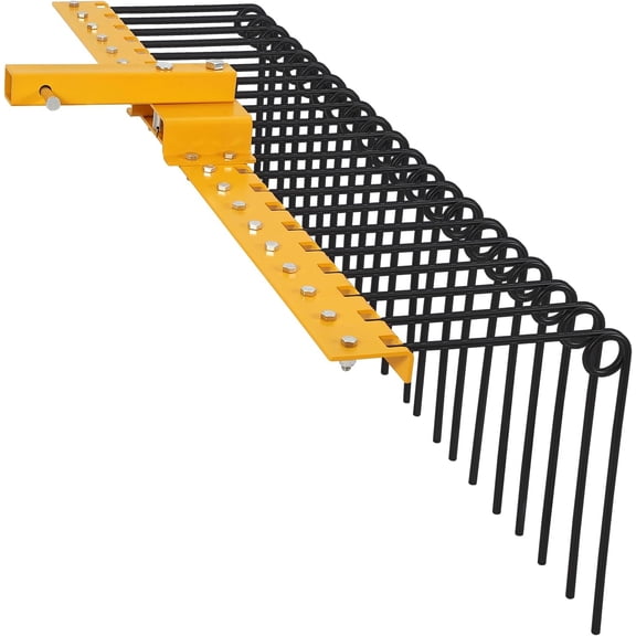 60 Inch Durable Pine Straw Rake Powder Coated Steel Landscape Rake Fits 2" Receiver for Lawn Tractors or ATV/UTV, Orange