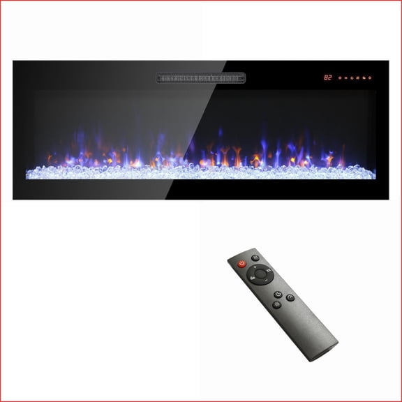 60 Inch Electric Fireplace, Wall Mounted/Recessed with Remote & Multi-Color Flame | Electric | Tempered Glass+Sheet Metal+Plastic