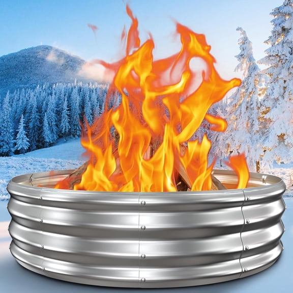 60 Inch Extra Large Heavy Duty Fire Pit Ring, 12" Tall High Heat Resistant Wood Burning Outdoor Fire Bowl, Galvanized Steel Portable for Backyard, Patio, Bonfire and Camping