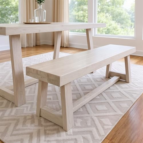 60 Inch Farmhouse Dining Bench, Solid Wood Entryway Bench, Wooden ...