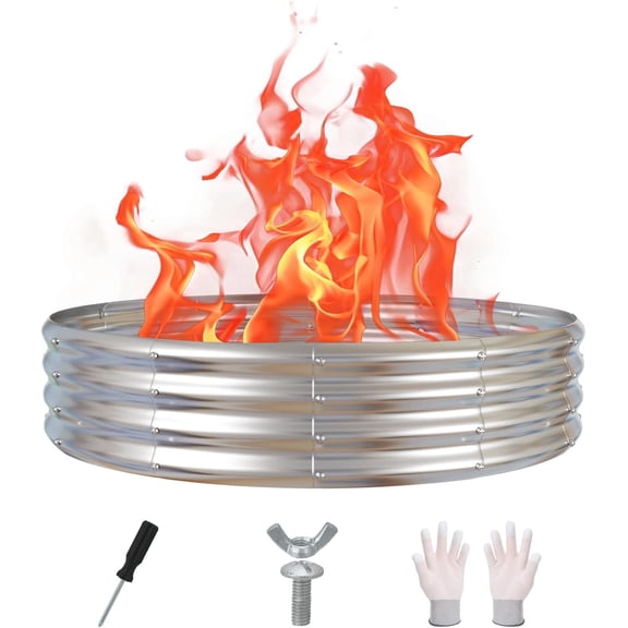 60 Inch Fire Pit Ring 5FT Galvanized Steel Barrel,12" Raised Heavy Duty Fire Pits,Heat Resistant Campfire Ring with Spark Guard, for Outdoor Backyard, Patio & Camping Use