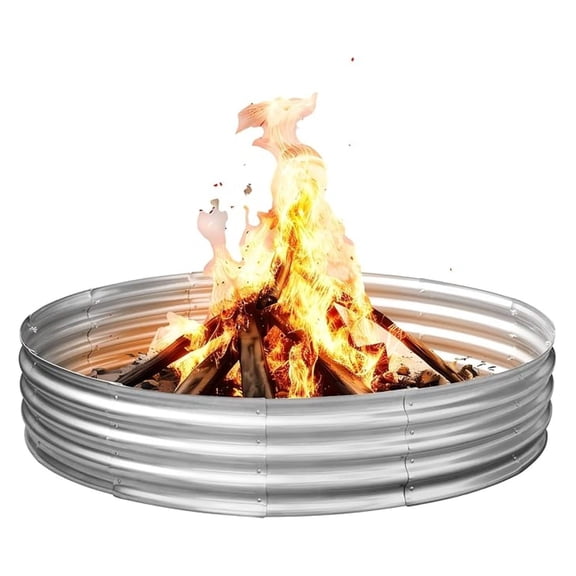 60 Inch Fire Ring, 5FT Galvanized Steel Wood Burning Firepit - Heavy Duty Outdoor Fire Pits for Backyard, Patio, Camping - Portable Metal Fire Ring