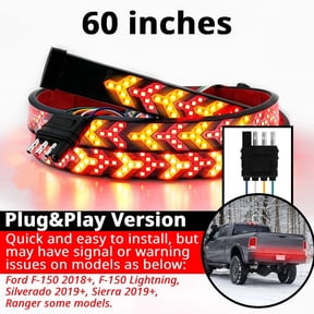 60 Inch Fishbone LED Pickup Tailgate Light Bar 4 Pin Plug and Play Red Amber Running Brake Turn Signal Hazard Waterproof Self Adhesive Rear Exterior Universal Truck SUV RV Van Trailer DC 12V to 24V