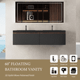 thumbnail image 1 of 60 Inch Floating Bathroom Vanity With 2 Sink, Wall-Mounted, Smoked Walnut, Striped Storage Cabinet, Soft-Close Drawers, Double Quartz Sand Basins, Fully Assembled, 1 of 9