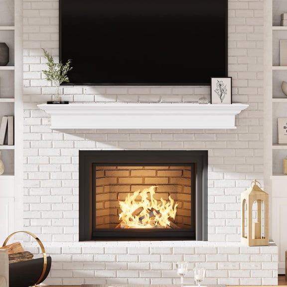 Kincubow 60" Fireplace Mantel Shelf Floating Wood Mantel Shelf with Hidden Bracket Rustic White Wall Mount Faux Fireplace Shelf 60 x 9 x 8