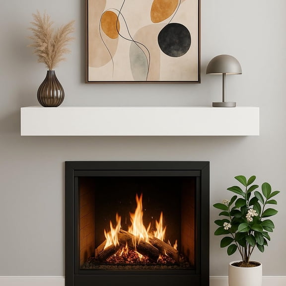 60 Inch Floating Fireplace Mantel Shelf - Modern White Matte Lacquer Finish