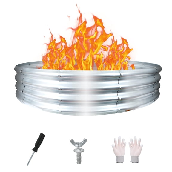 60 Inch Galvanized Steel Fire Pit Ring 12 Inch Raised Heavy Duty Outdoor Campfire Accessory