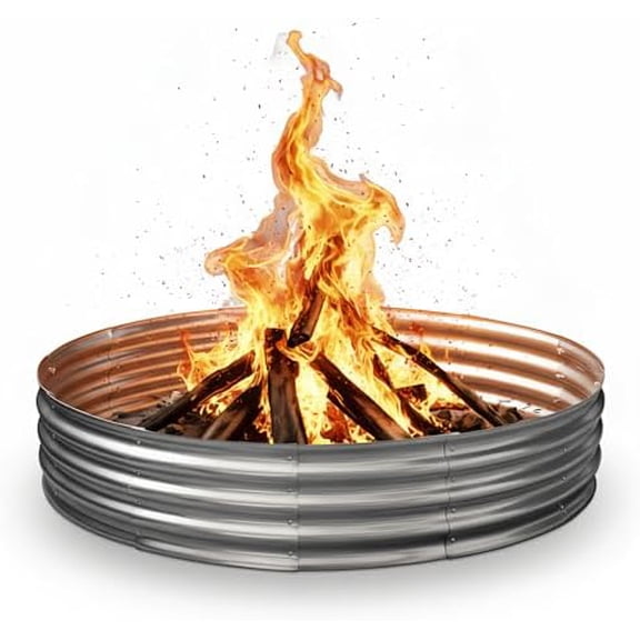 60 Inch Galvanized Steel Fire Pit Ring, 12 Inch Raised Heavy Duty Wood Burning Campfire Ring, Heat Resistant Outdoor Fireplace for Backyard, Patio & Camping$$Garden & Patio
