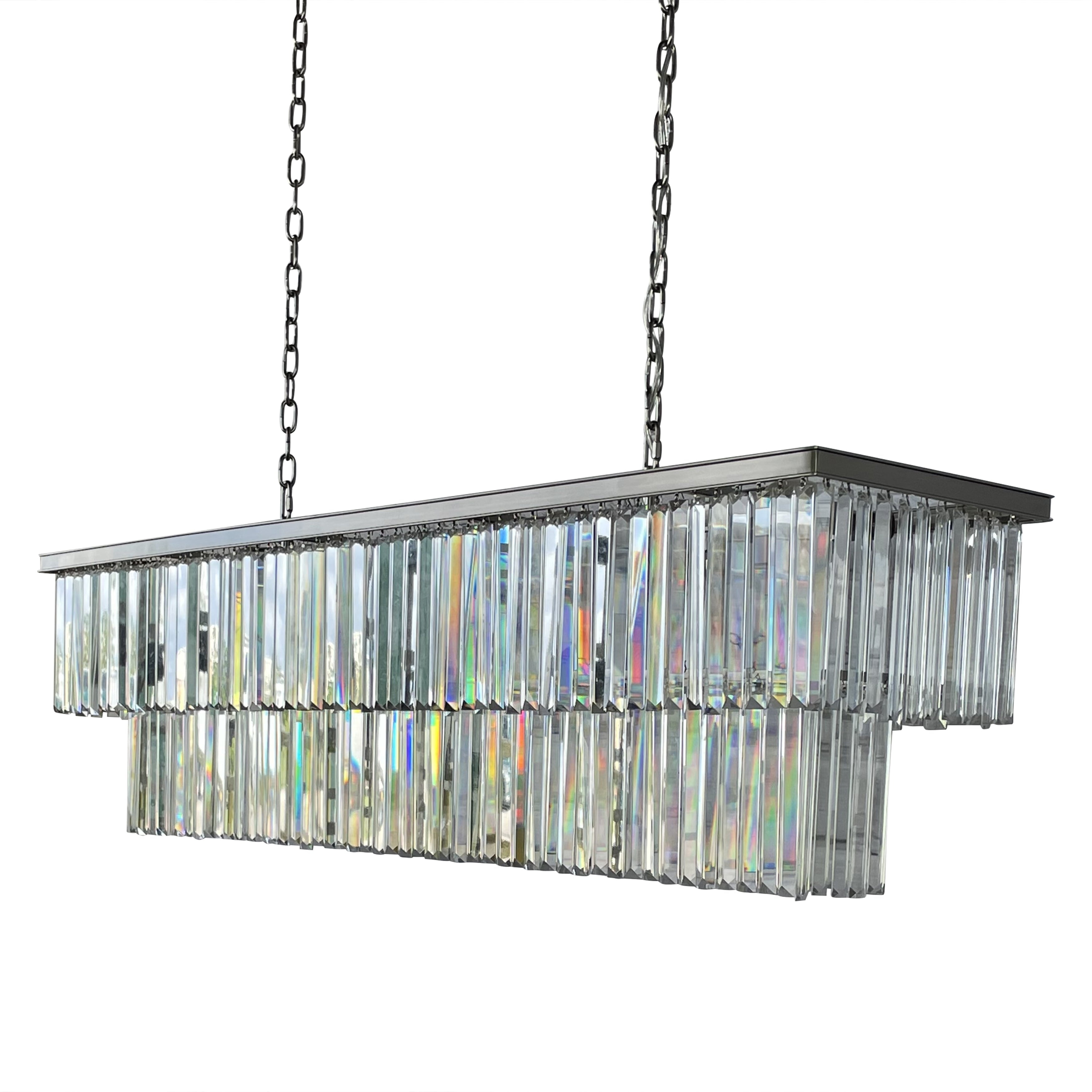 LightUpMyHome D Angelo Black 60 Inch Clear Glass Crystal Prism 20 Light Chandelier Brushed Nickel with Clear Crystals Brushed