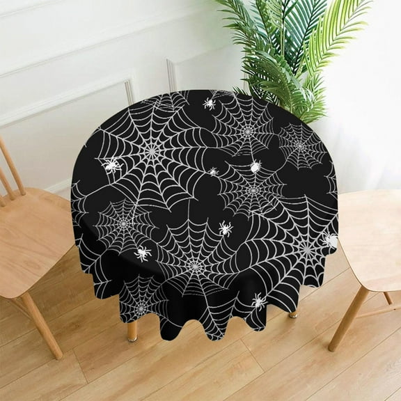 60-Inch Halloween Tablecloth Round - Waterproof Black Spooky Decor for Dining Table, Party Supplies (Nylon-Spandex)