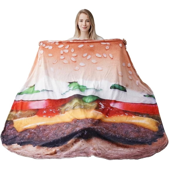 60 Inch Hamburger Blanket Adult Size, for Women, Teens, Funny Food Blankets That Look Like Food, Cute Fleece Blanket for Everyone