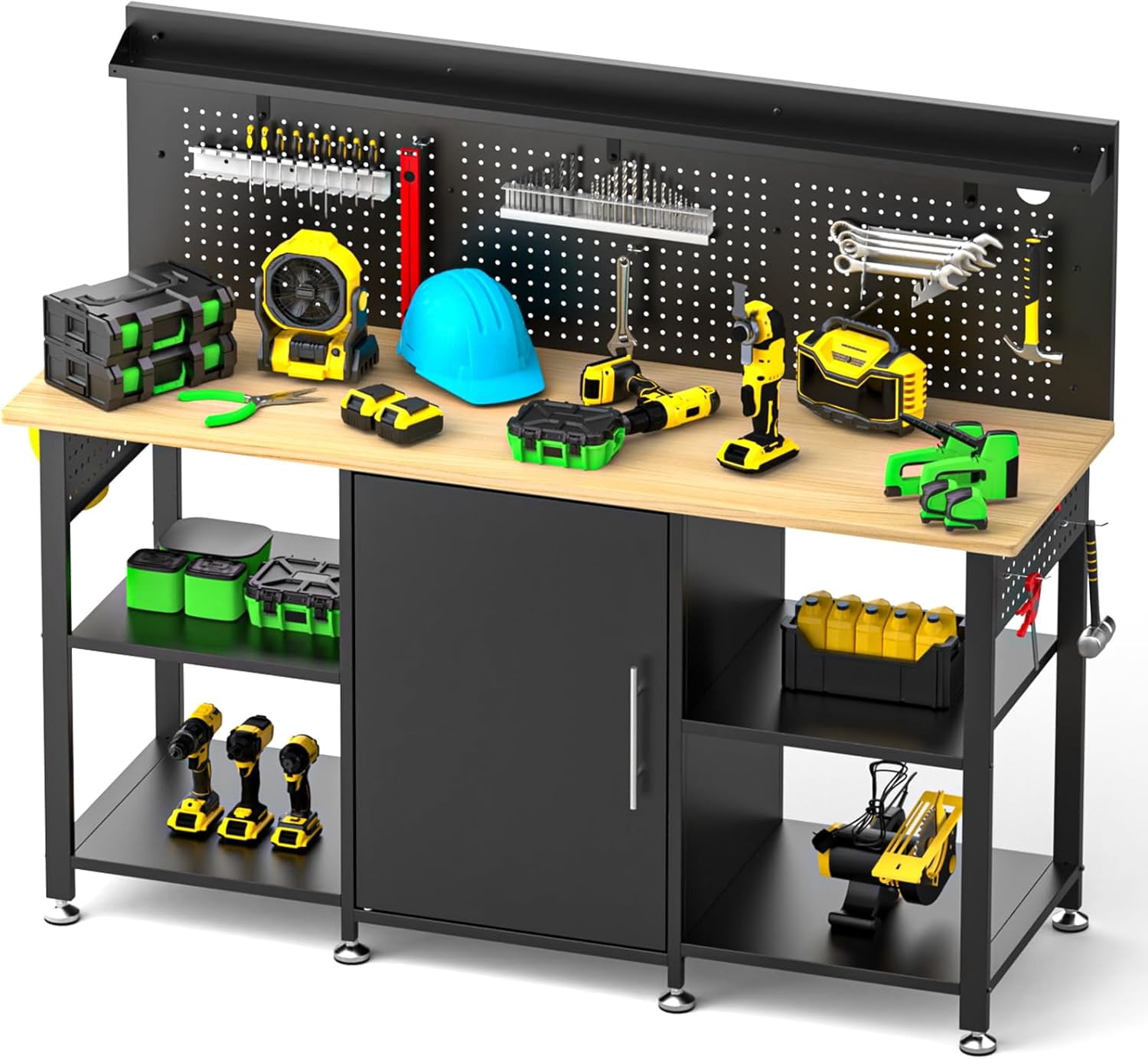 Workbench 60 Inches 60 Inch Heavy Duty Workbench with Storage Cabinet, Solid Wood Top, 2000 ...