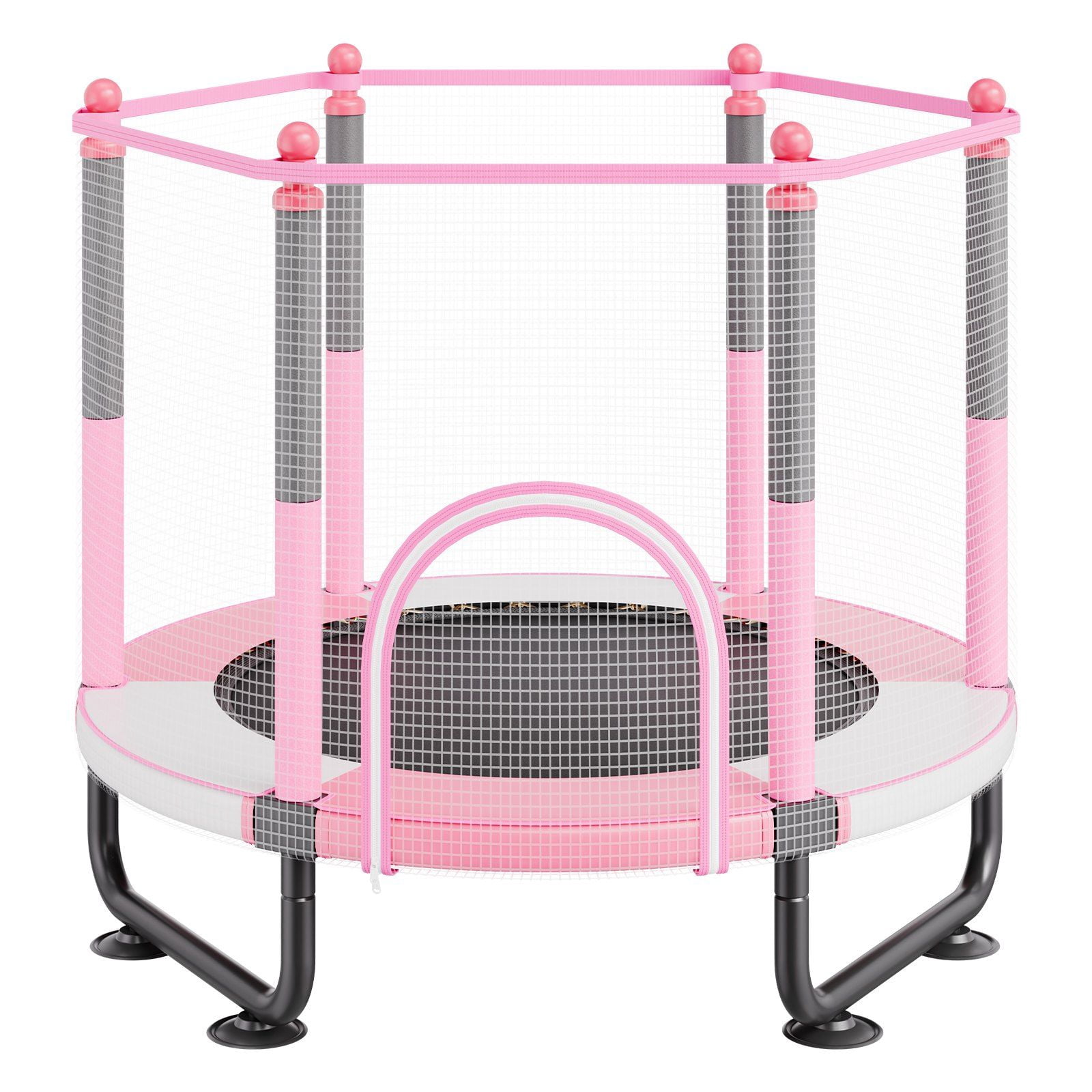60 Inch Kids Trampoline with Safety Enclosure Net and Basketball Hoop 5FT Indoor Outdoor Mini Trampoline for Toddlers 3+ Years Pink Birthday Christmas Gifts