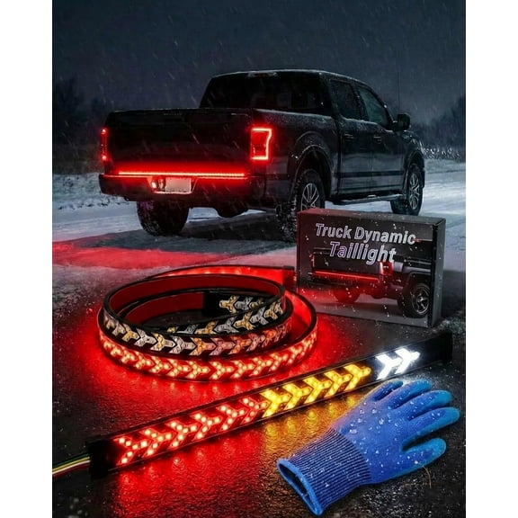 60-Inch LED Tailgate Light Bar Strip,2026 Truck Dynamic Taillight with Brake, Turn Signal, Reverse & Strobe Lighting,Weatherproof Arrow Design Turn Signal Flexible Strips,Plug and Play Easy Install