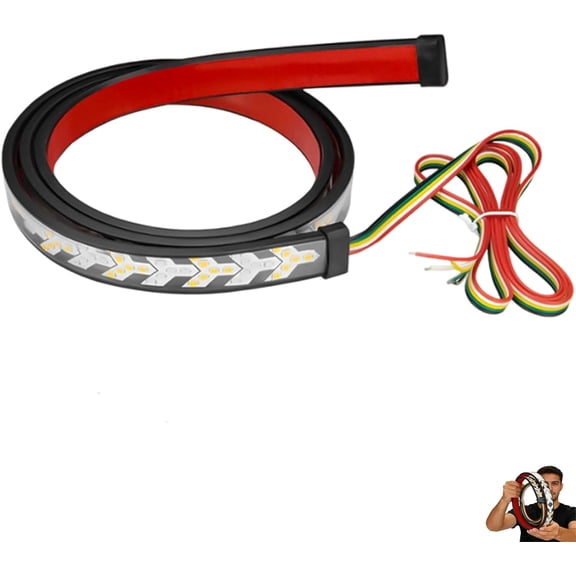 60-Inch LED Tailgate Light Bar Strip, Amber Sequential Turn Signal, Fall Warning Signal Driving Light Strip Red, Waterproof Plug and Play Lights Strips for Tailgate Bed Rear