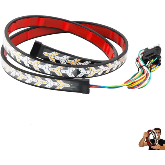 60-Inch LED Tailgate Light Bar Strip, Amber Sequential Turn Signal, Fall Warning Signal Driving Light Strip Red, Waterproof Plug and Play Lights Strips for Tailgate Bed Rear