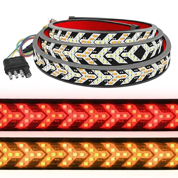 60-Inch LED Tailgate Light Bar Strip for Pickup Trucks, 2026 Upgraded Sequential Brake, Reverse & Turn Signal, Red & Amber LED Strip, Waterproof Flexible Tailgate Light