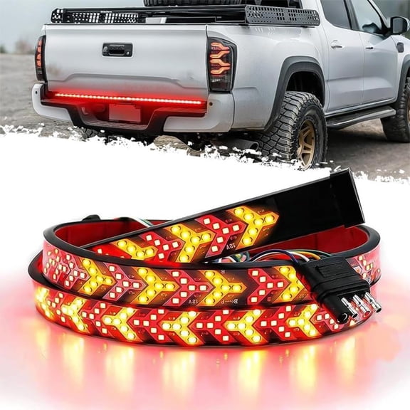 60-Inch LED Tailgate Light Bar Strip, Silicone Flexible Strobe Warning Brake Light Kit, Super Bright Amber Sequential Turn Signal, Waterproof Plug and Play, for Pickup Trucks (#Pickup truckhead)