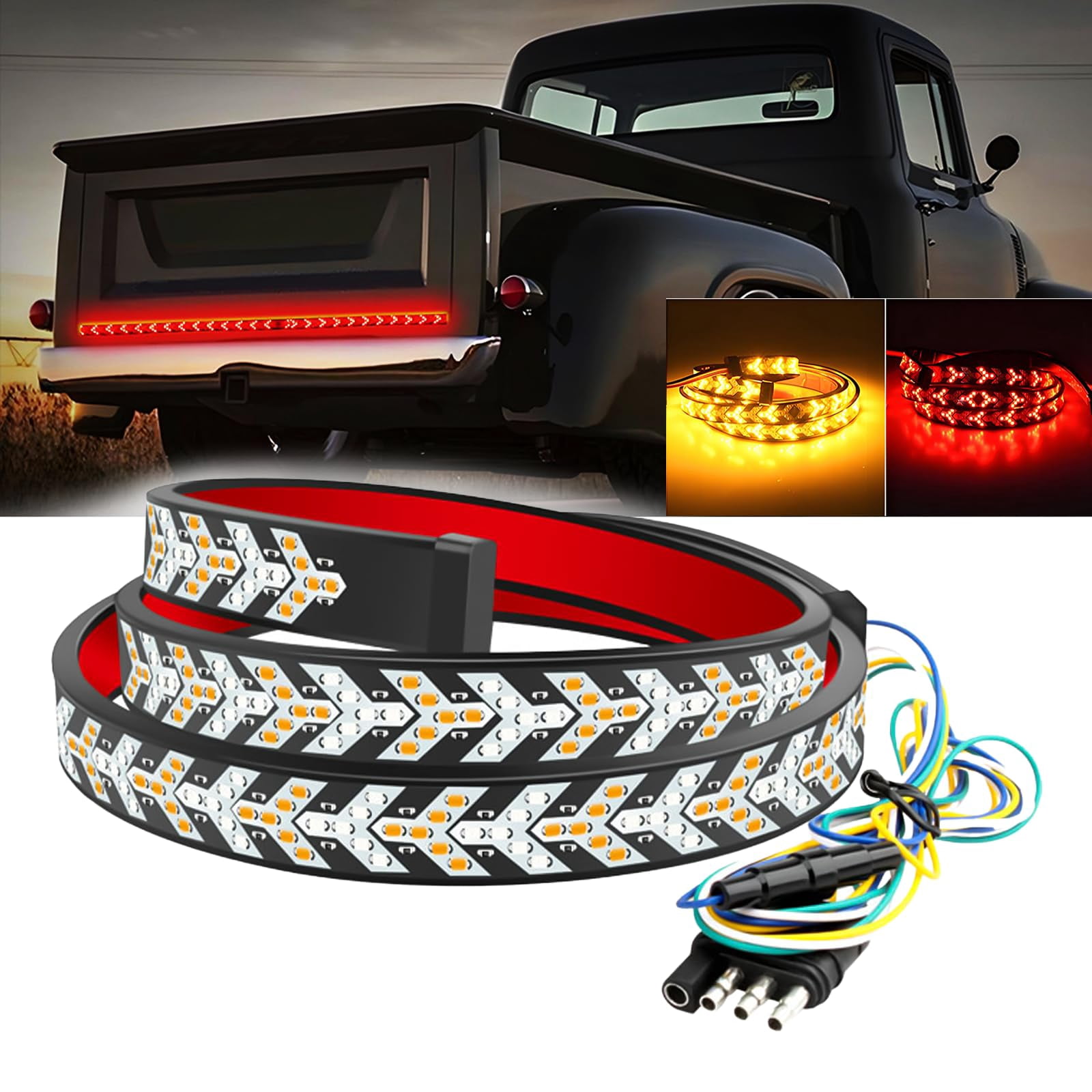 48-Inch 2-Row LED Tailgate Light Strip – Brake, Turn, Reverse & Running Lights For Trucks & SUVs