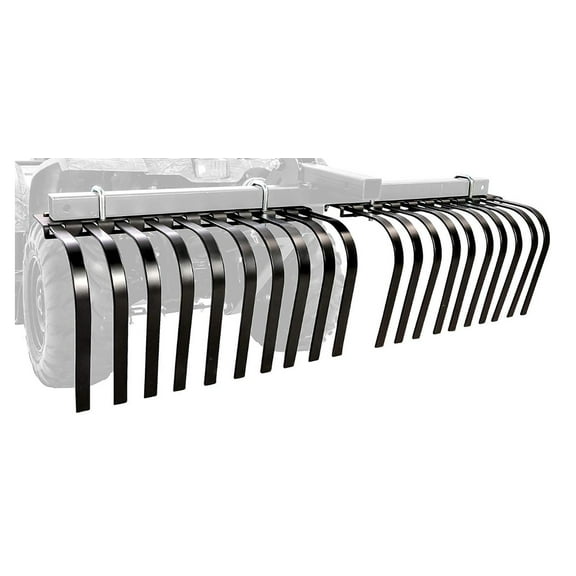 60 Inch Landscape Rake Fits for Tractor/ATV/UTV, Heavy Duty Rock Rake 20 Tines, Pine Straw Rake for Removal of Rock, Grass Clumps and Debris, Prep for Seeding, Black