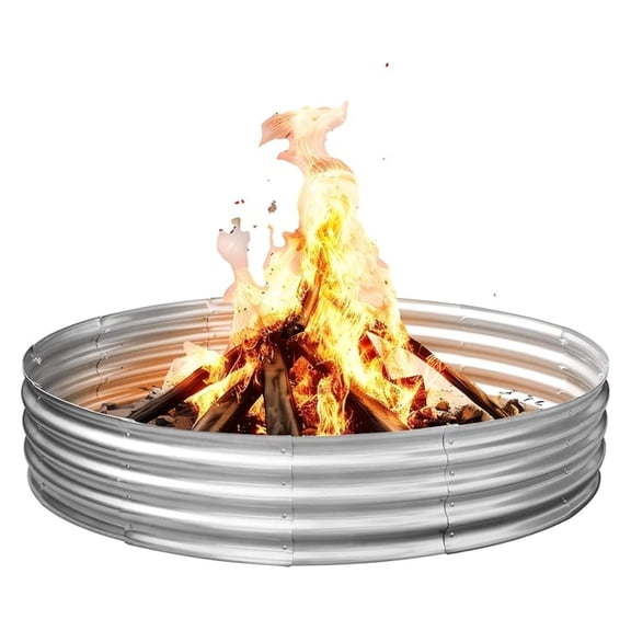 60 Inch Large Galvanized Steel Metal Ring - 5FT Heavy Duty Fire Rings for Outside Wood Burning - 12" Tall Portable Firepit for Backyard, Patio, Camping